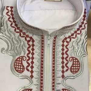 Embroidered Men Arab thoub Dishdash Long Sleeve Thobe Islamic Robe Kaftan Abaya